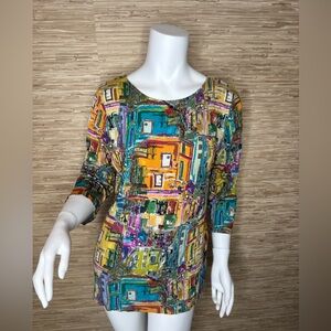 3/4 Sleeve City Print Top Large